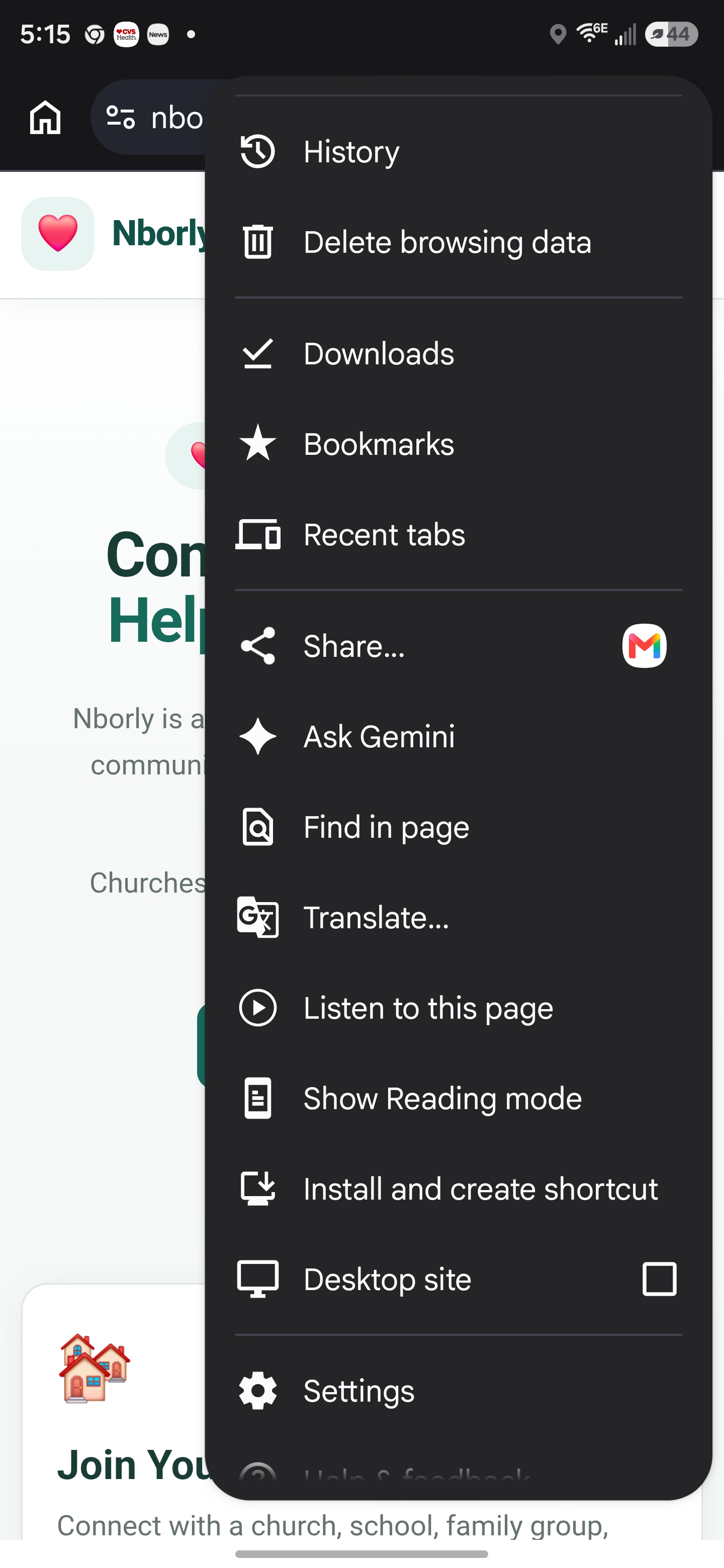 Chrome menu showing Install and create shortcut