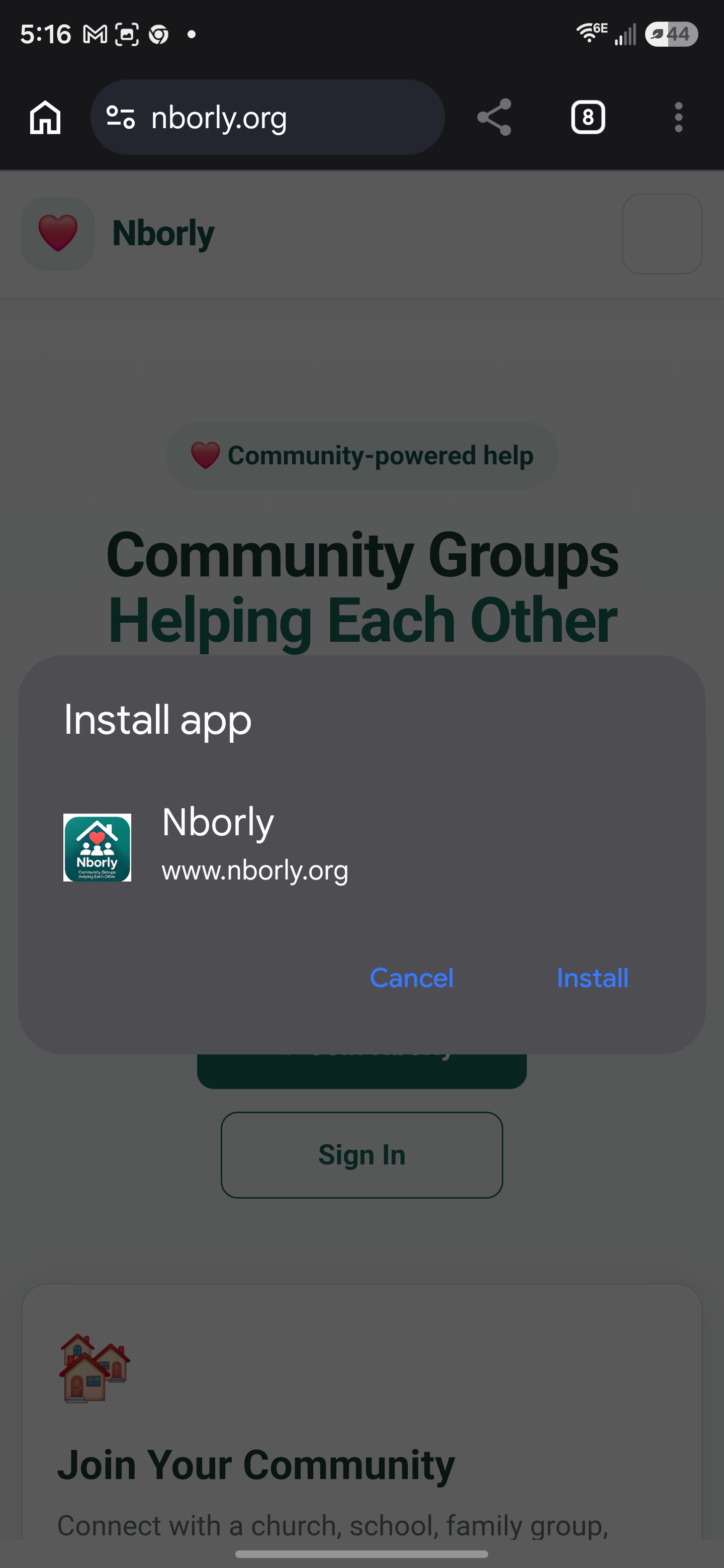Nborly Install app confirmation on Android
