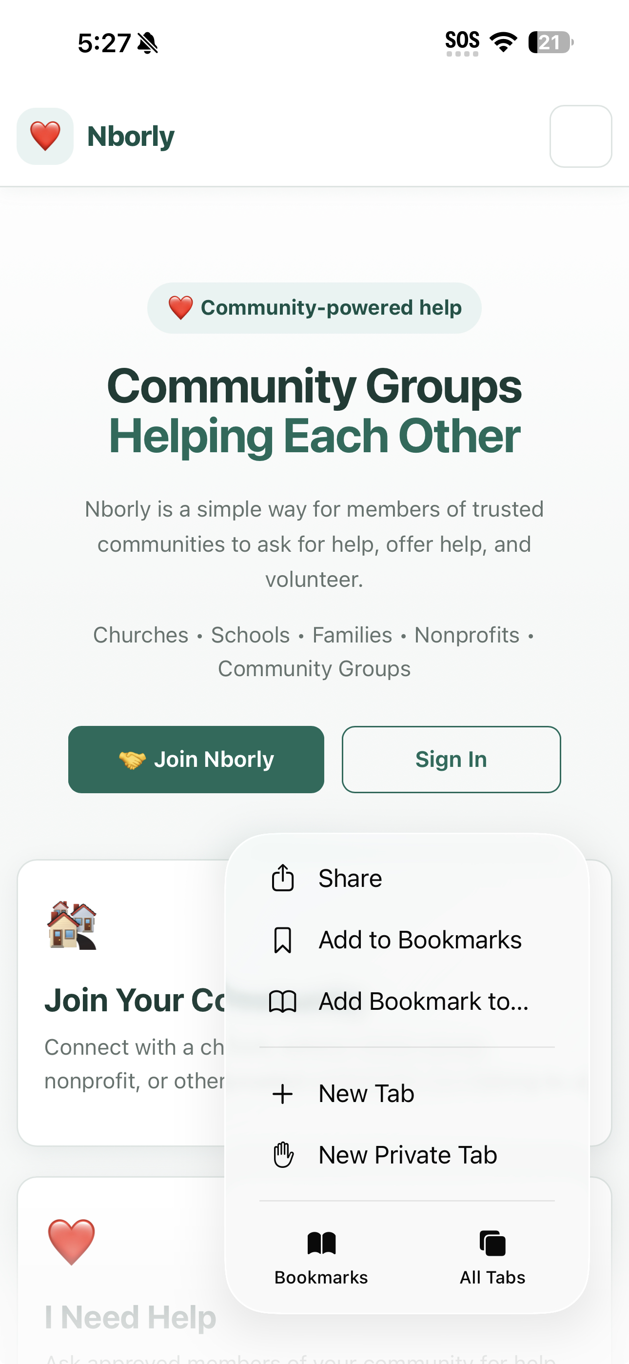 Safari menu showing Share on iPhone