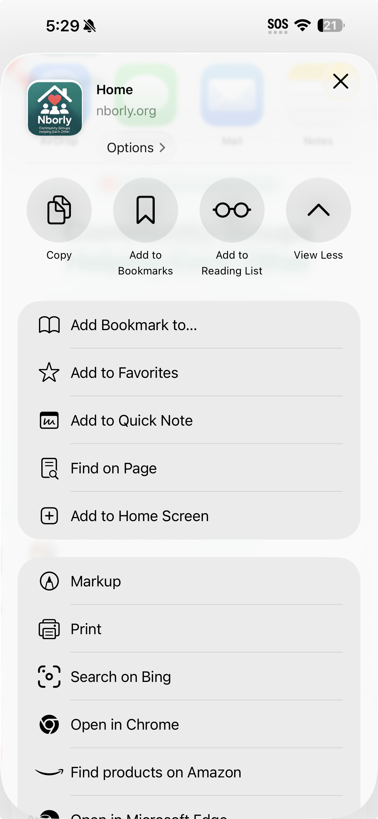 Safari Share menu showing Add to Home Screen