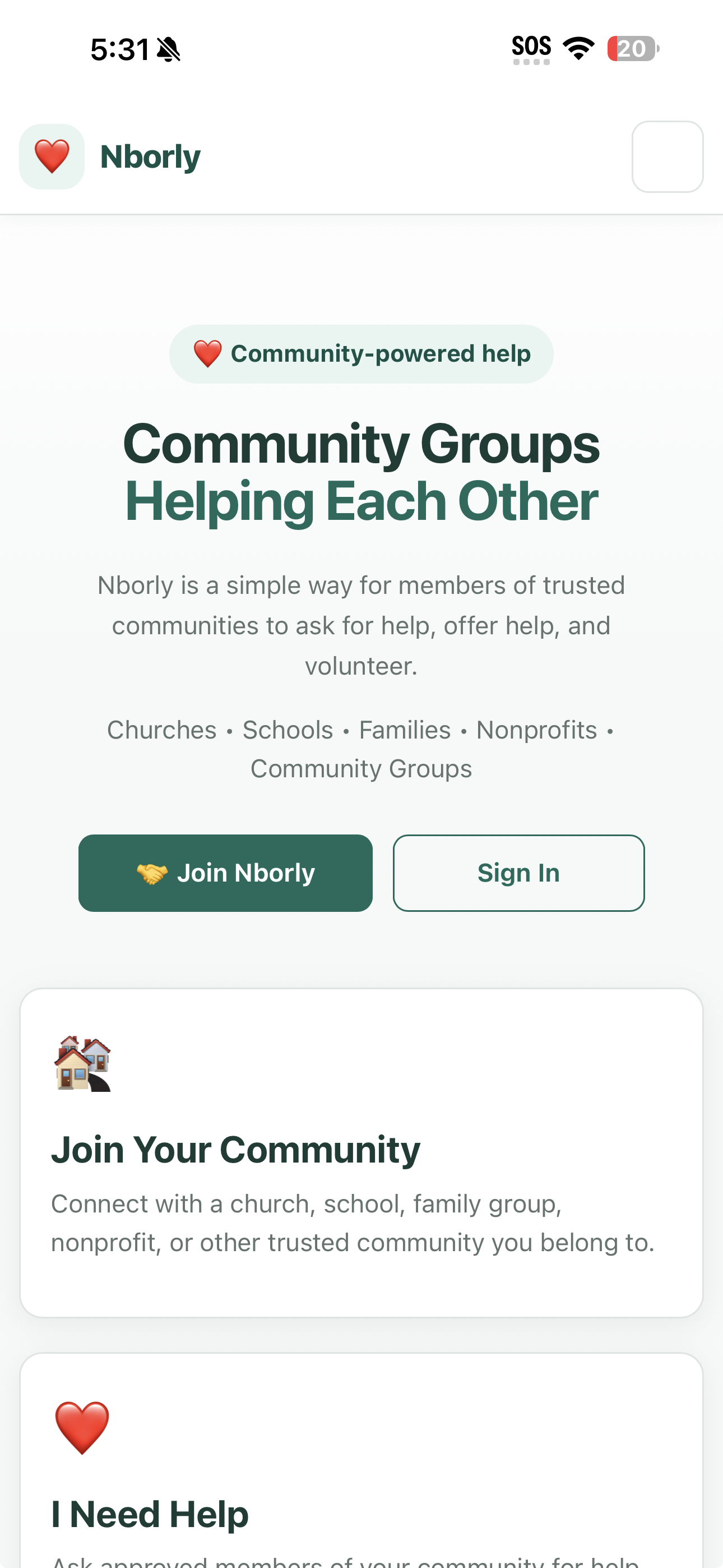 Nborly running as an installed web app on iPhone